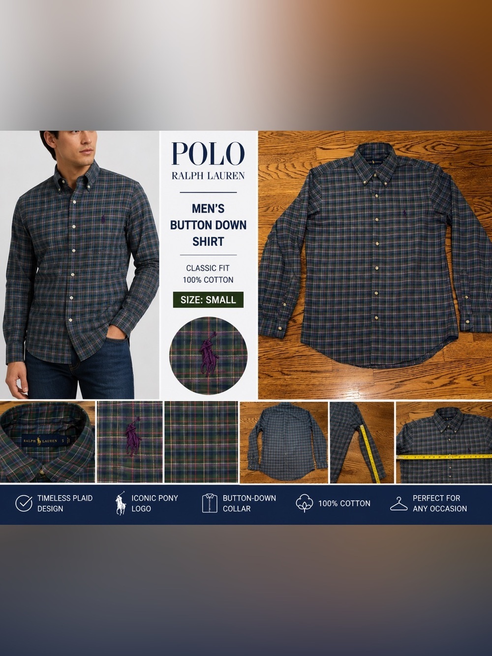 Polo Ralph Lauren Plaid Button Down Shirt Mens Small Green Blue Purple Pony Logo